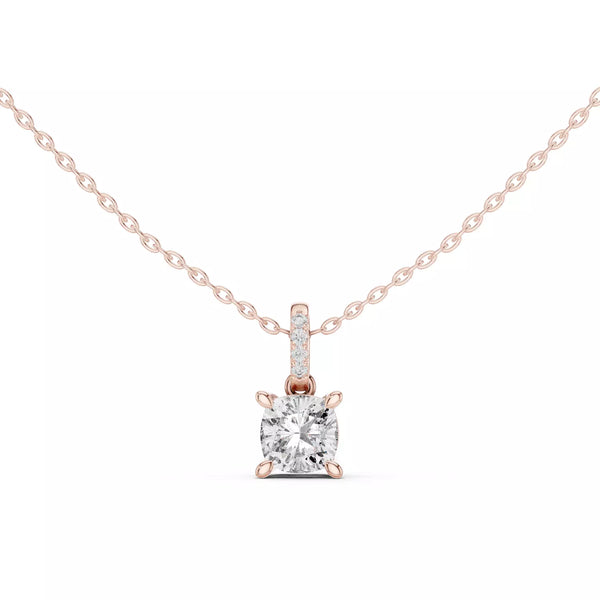 Velora висулка с 1.50 ct Cushion диамант от 14K розово злато