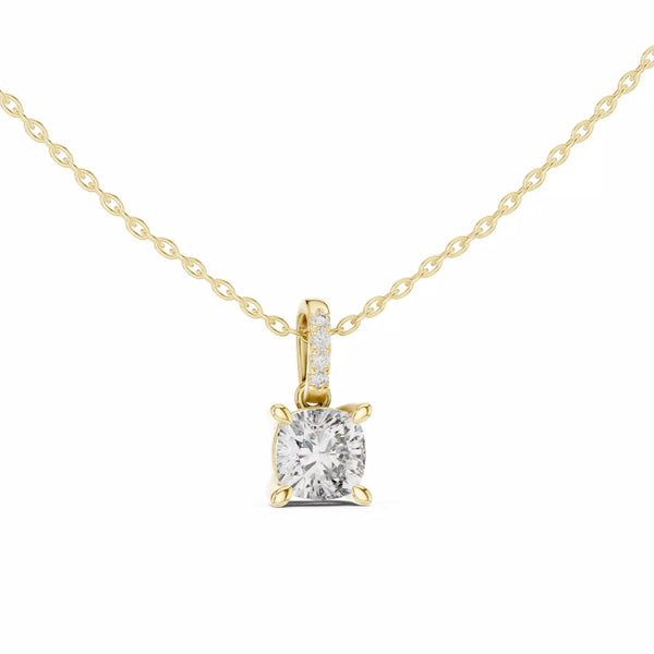Velora висулка с 1.50 ct Cushion диамант от 14K жълто злато
