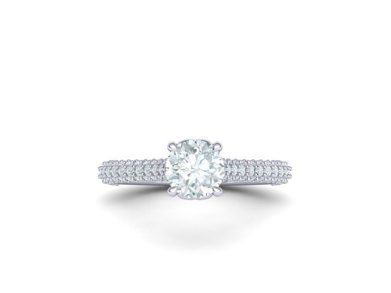 Virella – диамантен пръстен с кръгъл диамант 1 ct и диаманти по халката в 14К бяло злато