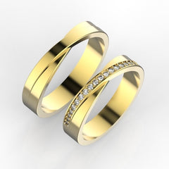 Inflexio – Брачни халки с диаманти с централен канал в жълто злато