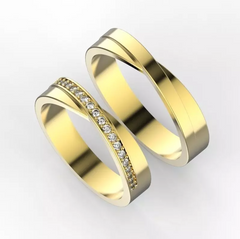 Inflexio – Брачни халки с диаманти с централен канал в жълто злато