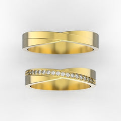 Inflexio – Брачни халки с диаманти с централен канал в жълто злато